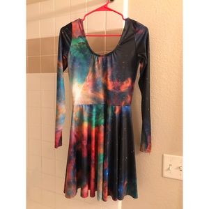 Long sleeve rainbow galaxy skater dress